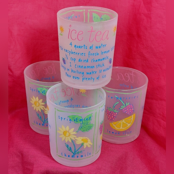 Set of 4 Frosted Plastic/Acrylic Drinking Cups Iced Tea Recipe 14 oz - Picture 1 of 5